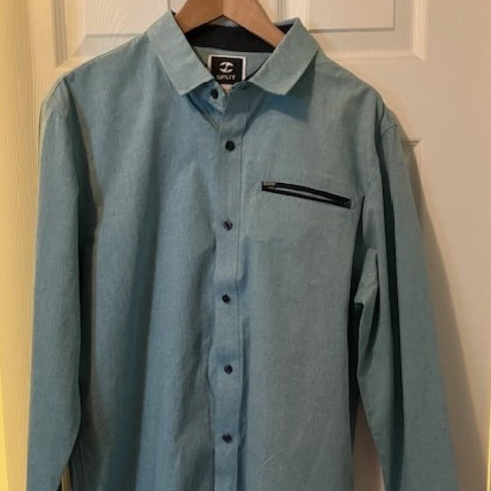 Split Bound By Name. Aqua - Button Up Men's Long Sleeve Shirt Wrinkle Free